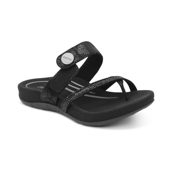 Aetrex Women's Izzy Adjustable Sandals Black Sandals UK 1531-286